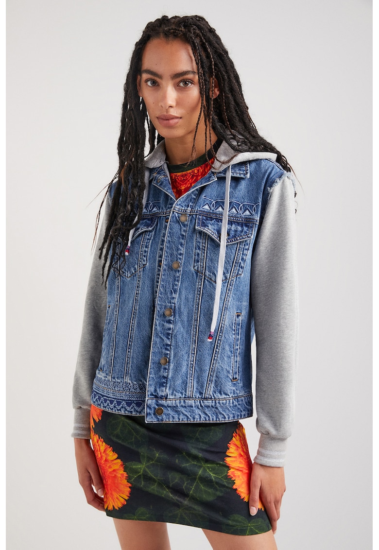 Jacheta relaxed fit de denim Hybrid - Albastru inchis/Gri melange