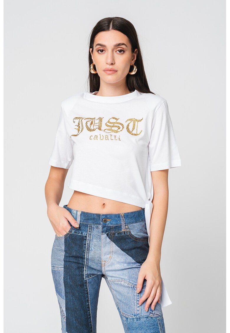 JUST CAVALLI Къса тениска с декоративни камъни за Жени JUST CAVALLI Къса тениска с декоративни камъни за Жени