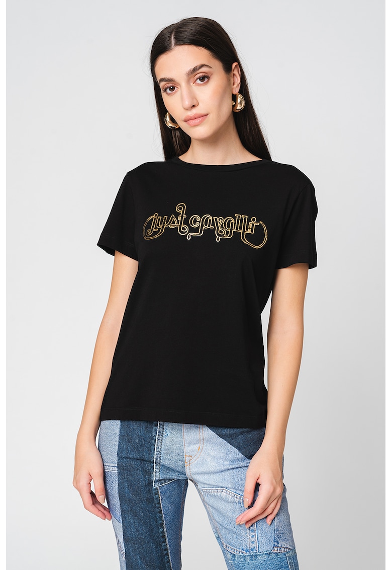 Tricou de bumbac cu imprimeu logo metalizat fashiondays.ro  Imbracaminte