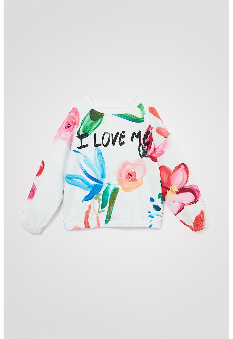 Bluza sport de bumbac cu model floral - Alb/Roz/Albastru