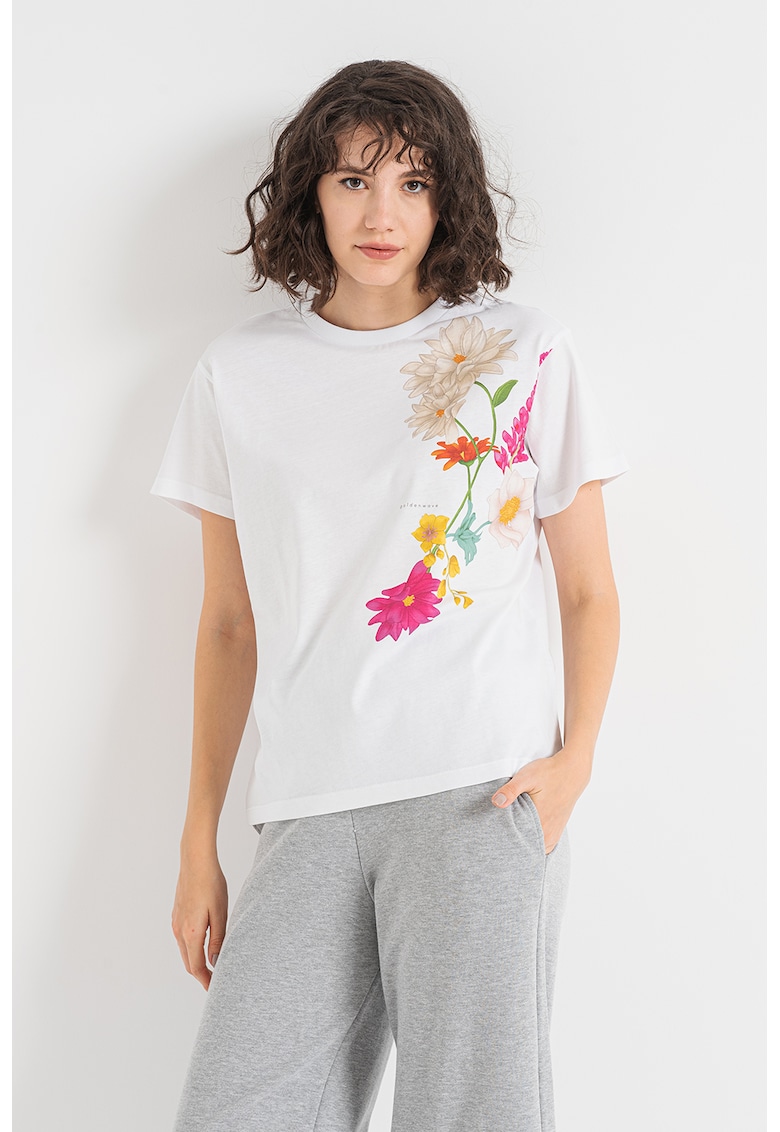 Sundek Tricou cu decolteu la baza gatului cu imprimeu floral