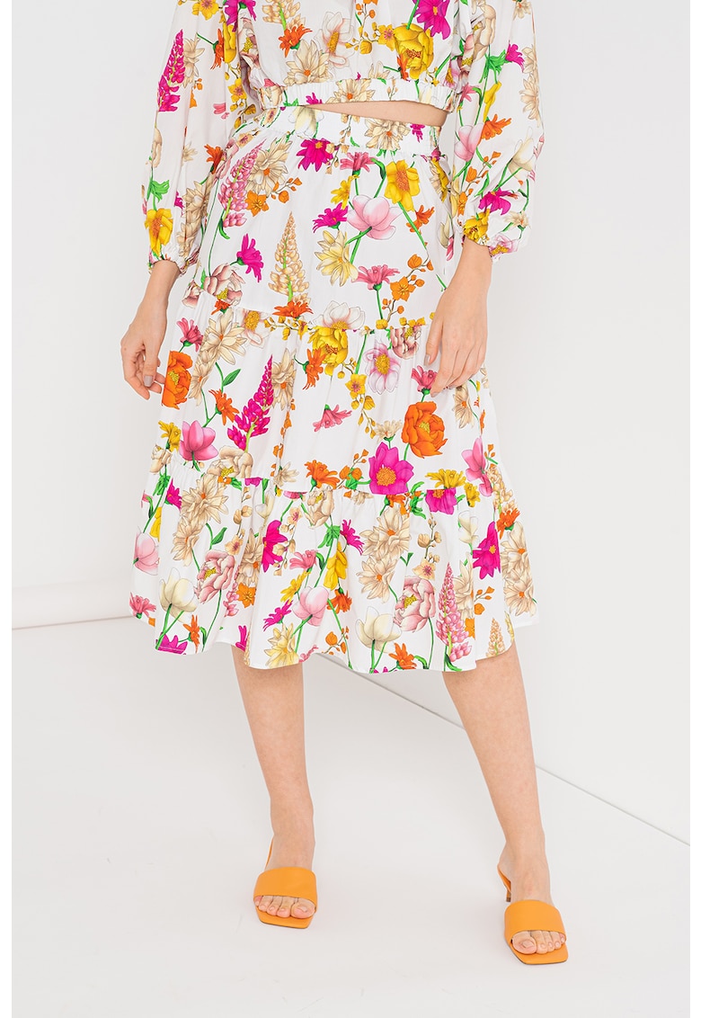 Fusta evazata midi cu model floral