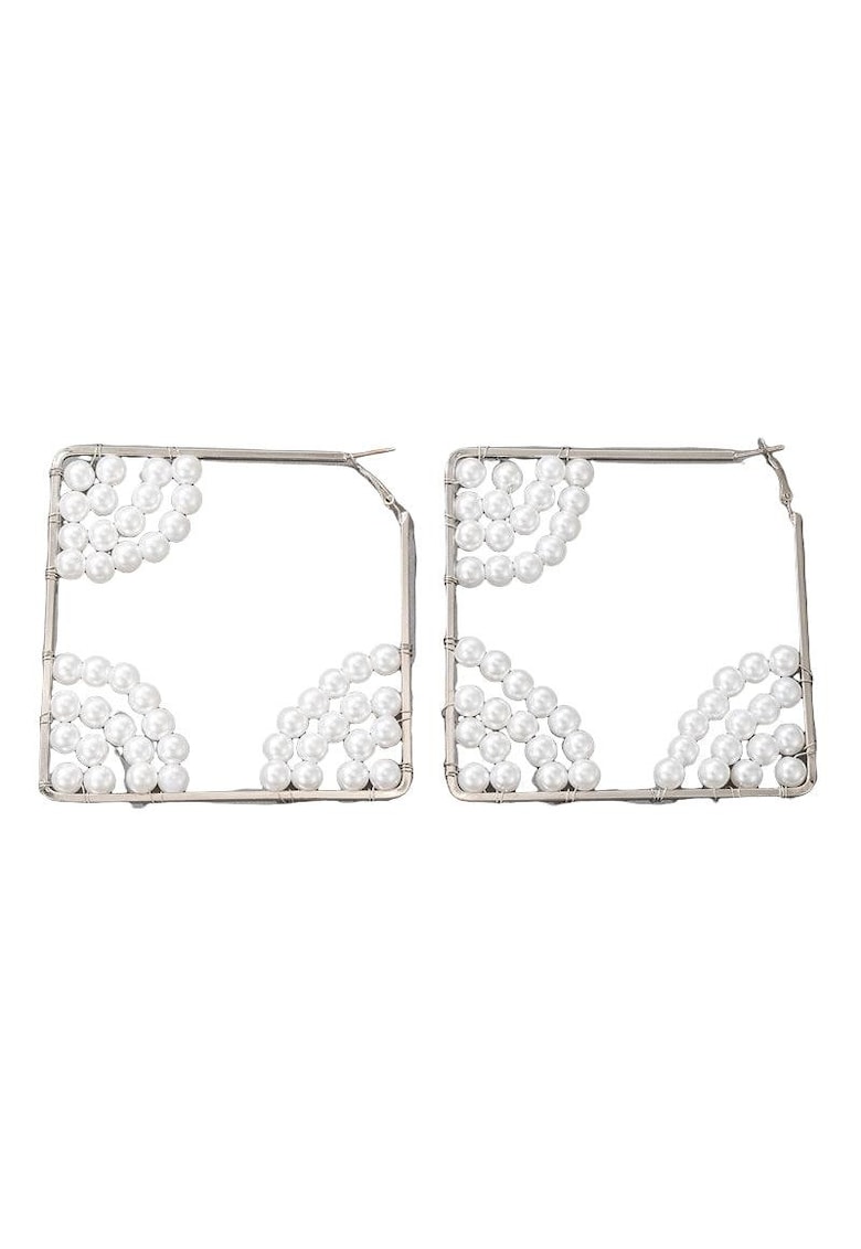 Cercei argintii - patrati - cu perlute - Esma C16 -