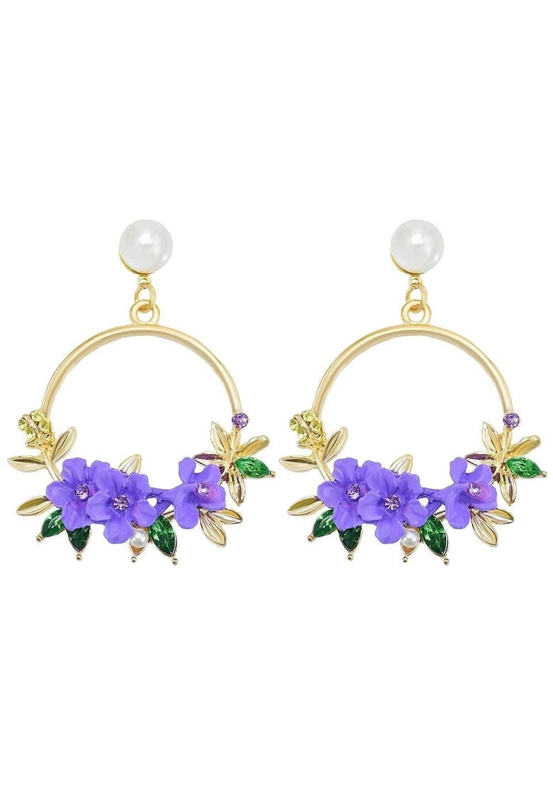 Cercei aurii - rotunzi - cu flori - Evanne C14 -