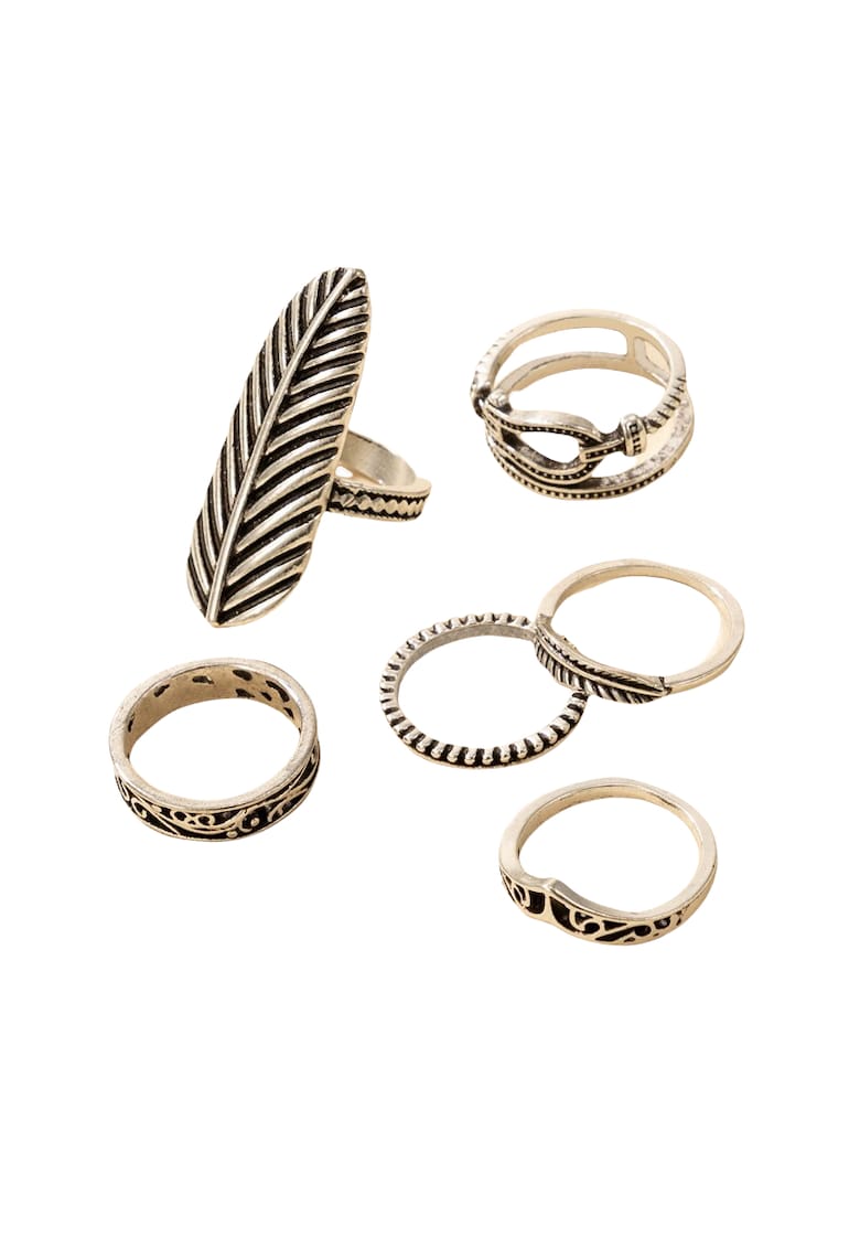 Set 6 inele - argintii - forme diverse - Famke C15 -