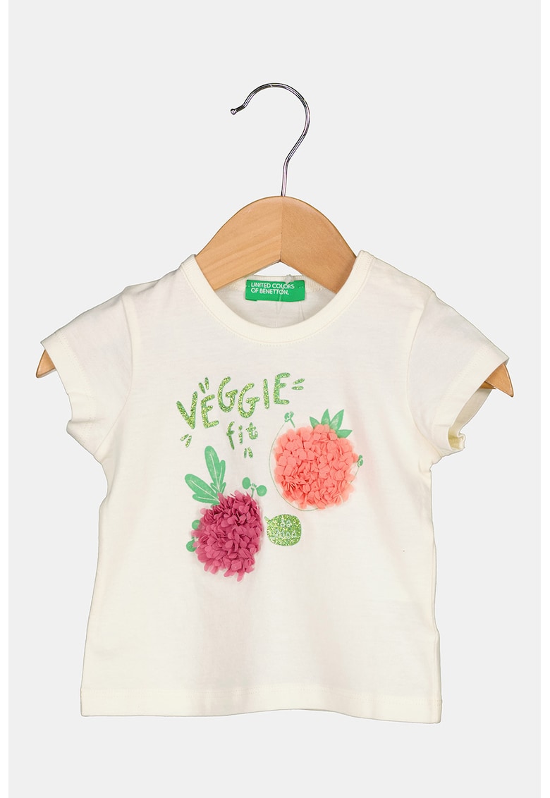 Tricou din bumbac organic cu detalii cu model floral