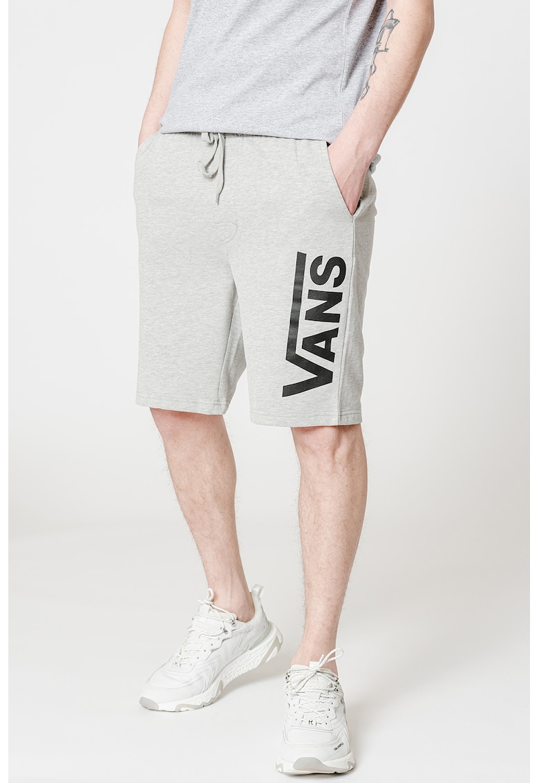 Pantaloni scurti cu imprimeu logo si snur de ajustare in talie - Gri