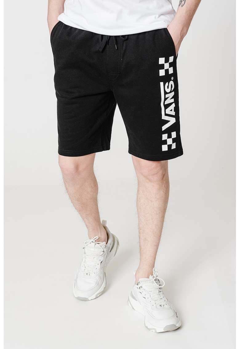 Pantaloni scurti cu imprimeu logo si snur de ajustare in talie - Negru