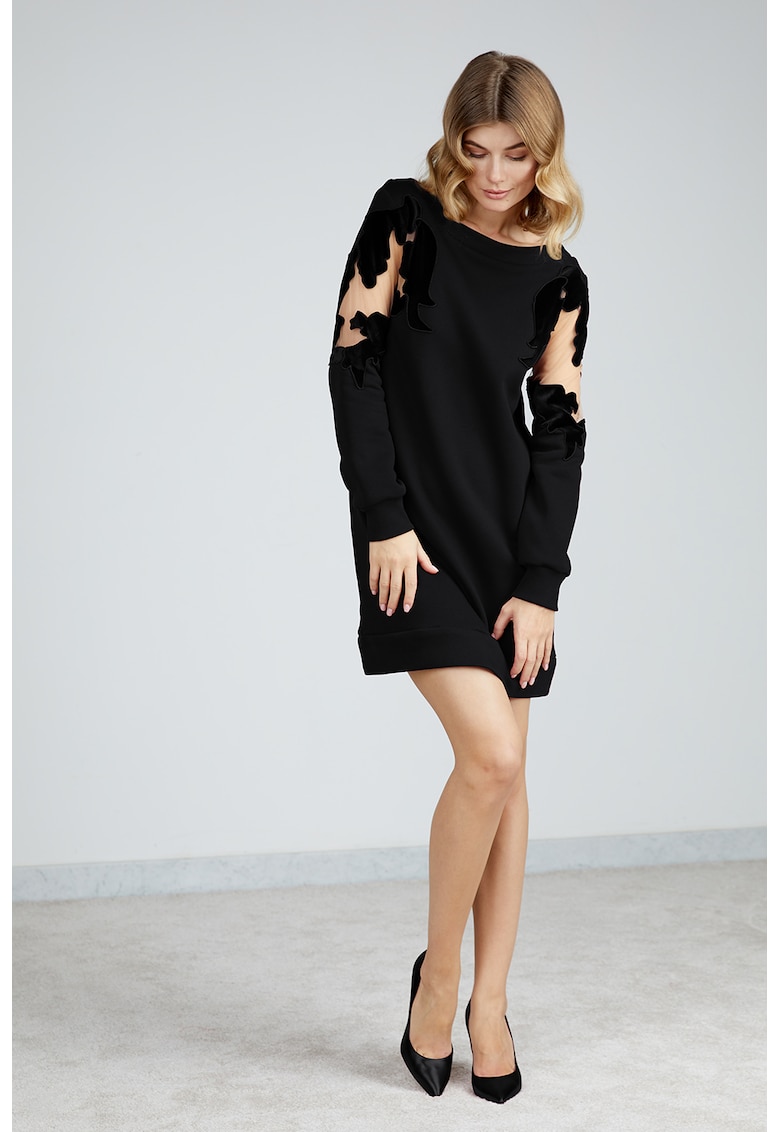 Rochie dreapta cu insertii - Tul - Negru