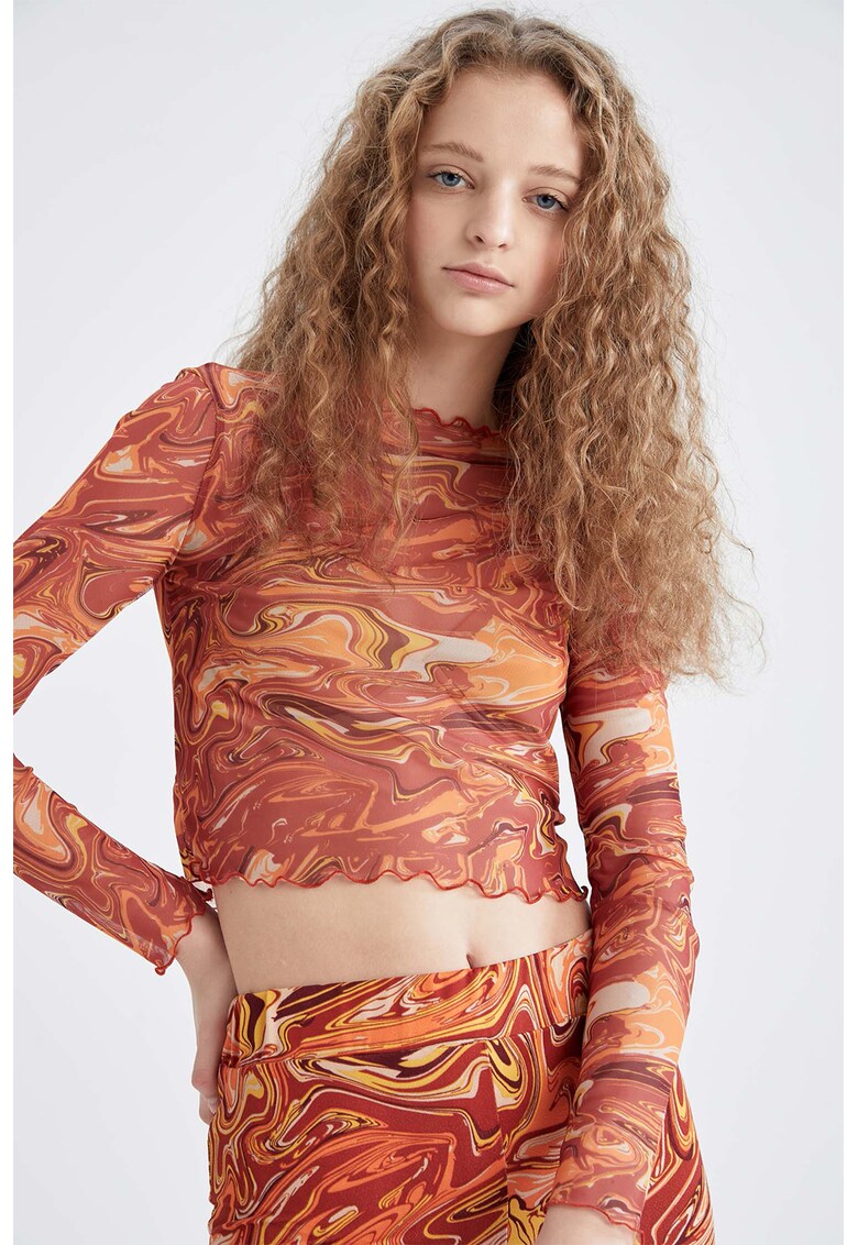 Bluza slim fit de plasa cu imprimeu abstract