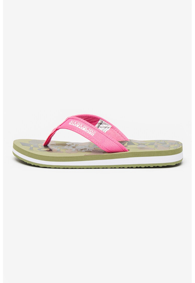 Papuci flip-flop cu logo Stick - Verde/Roz