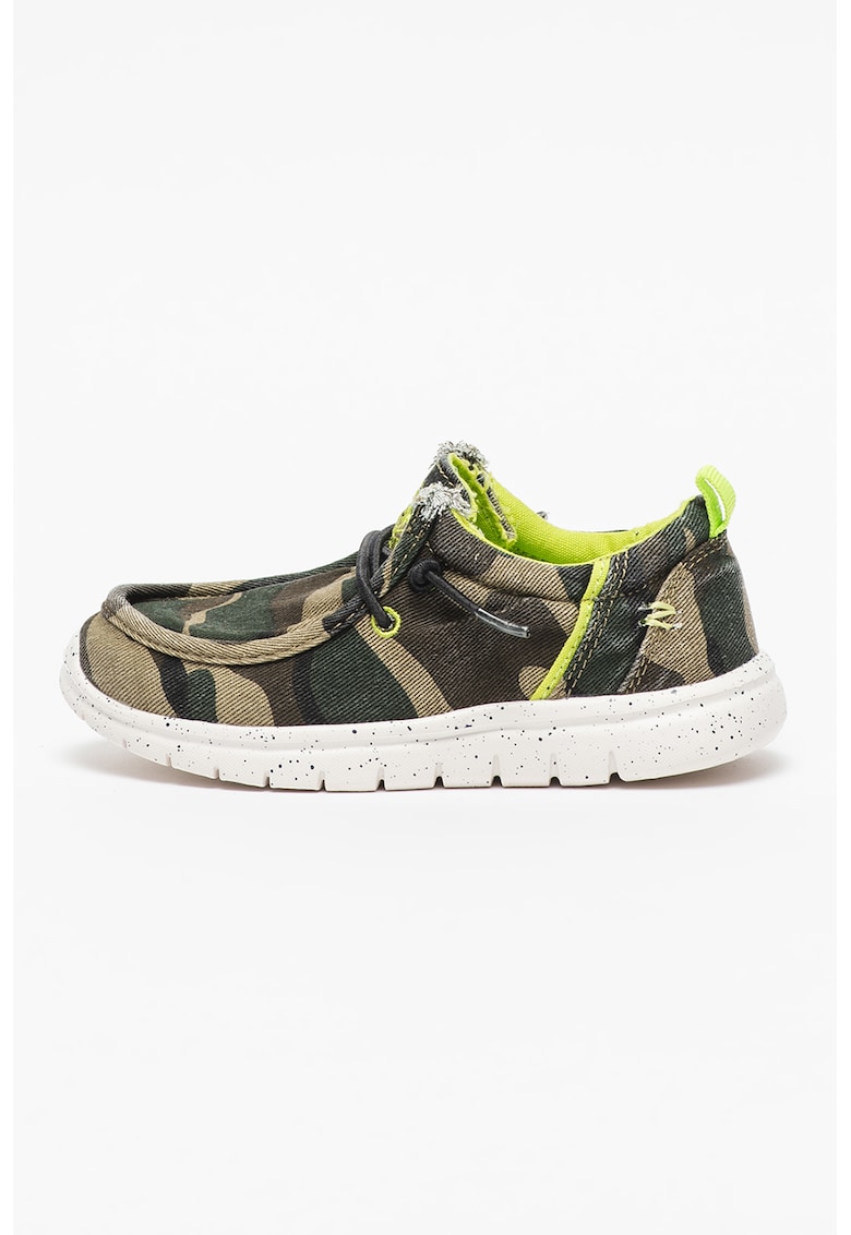 Pantofi sport cu imprimeu camuflaj si talpa cu pete decorative crash