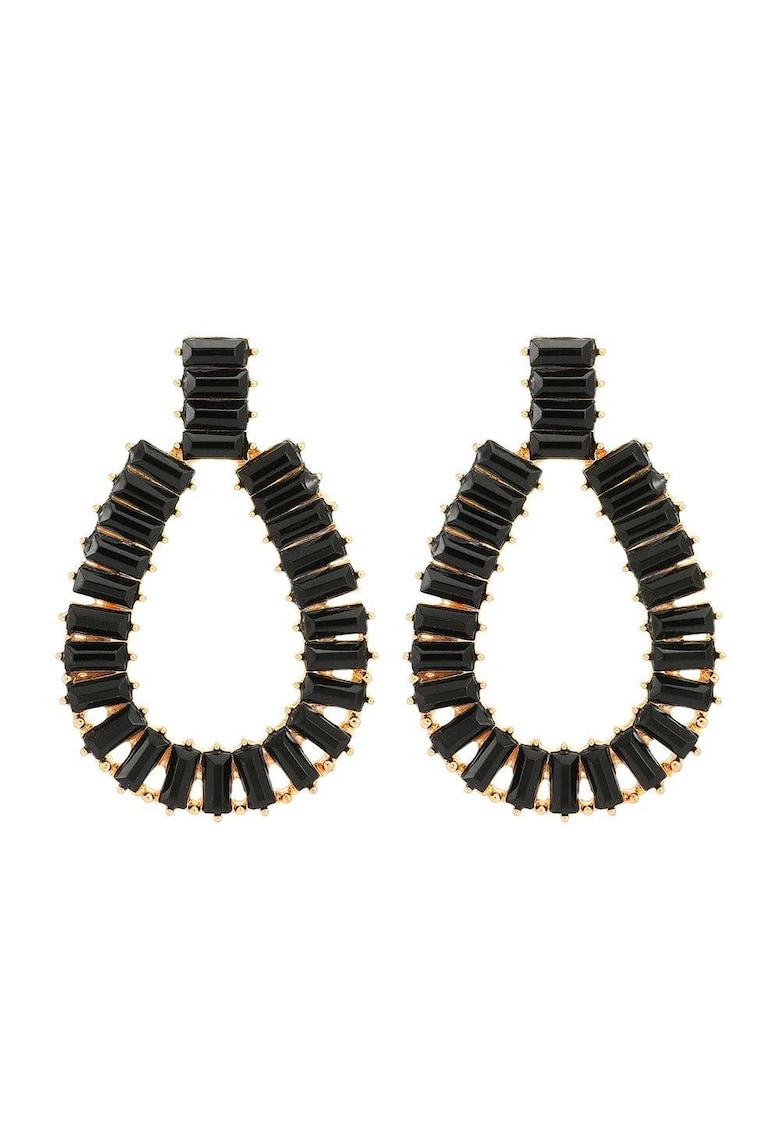 Cercei aurii - ovali - cu pietre negre - Hanna C7 -