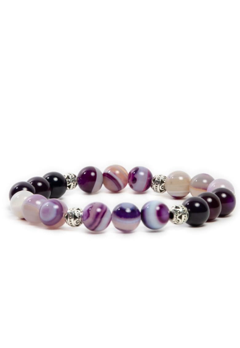 Bratara Dama Handmade - din Pietre Naturale de Agata Mov - Suri - margele de 8mm - alb-mov -