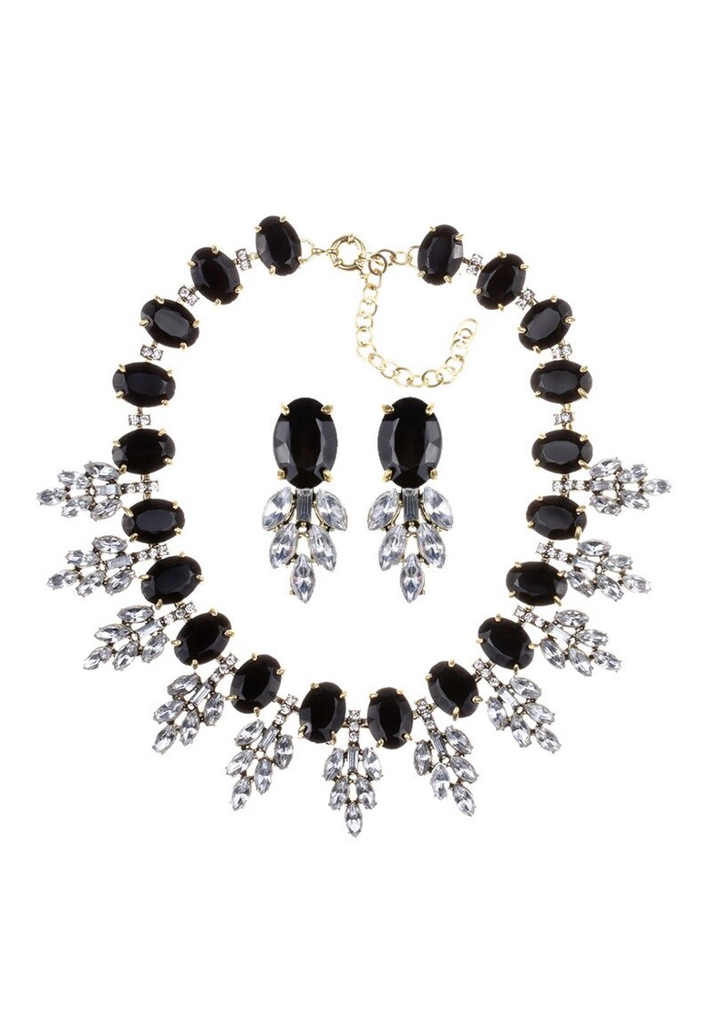Set colier si cercei - auriu - cu pietre negre - Iulia C3 -