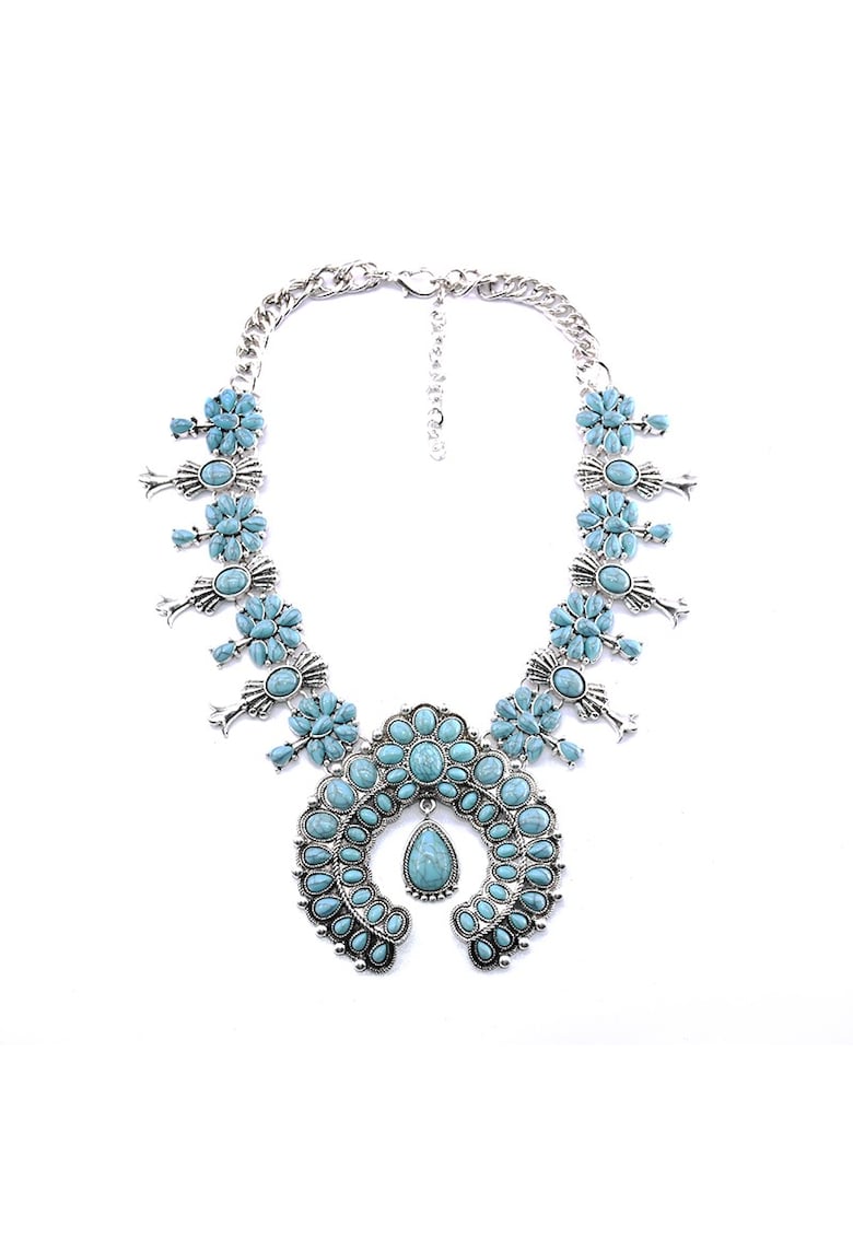 Colier argintiu - masiv - cu pietre turquoise - Hilvy C1 -