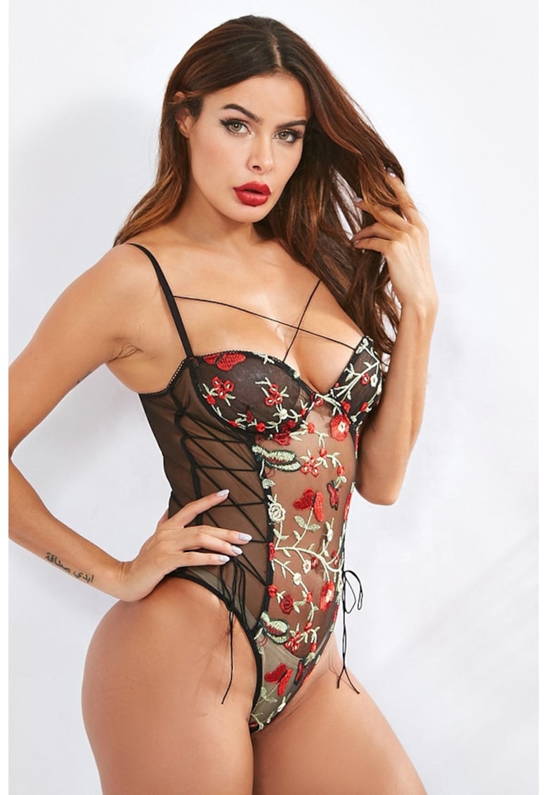 Lenjerie tip body sexy - dantela - cu motiv floral - EFAYN