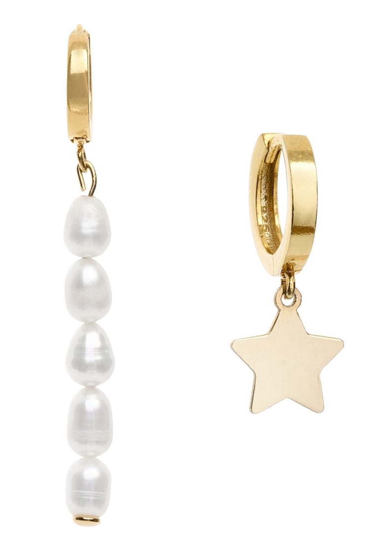 Cercei rotunzi placati cu aur de 14K si talisman in forma de stea cu perle