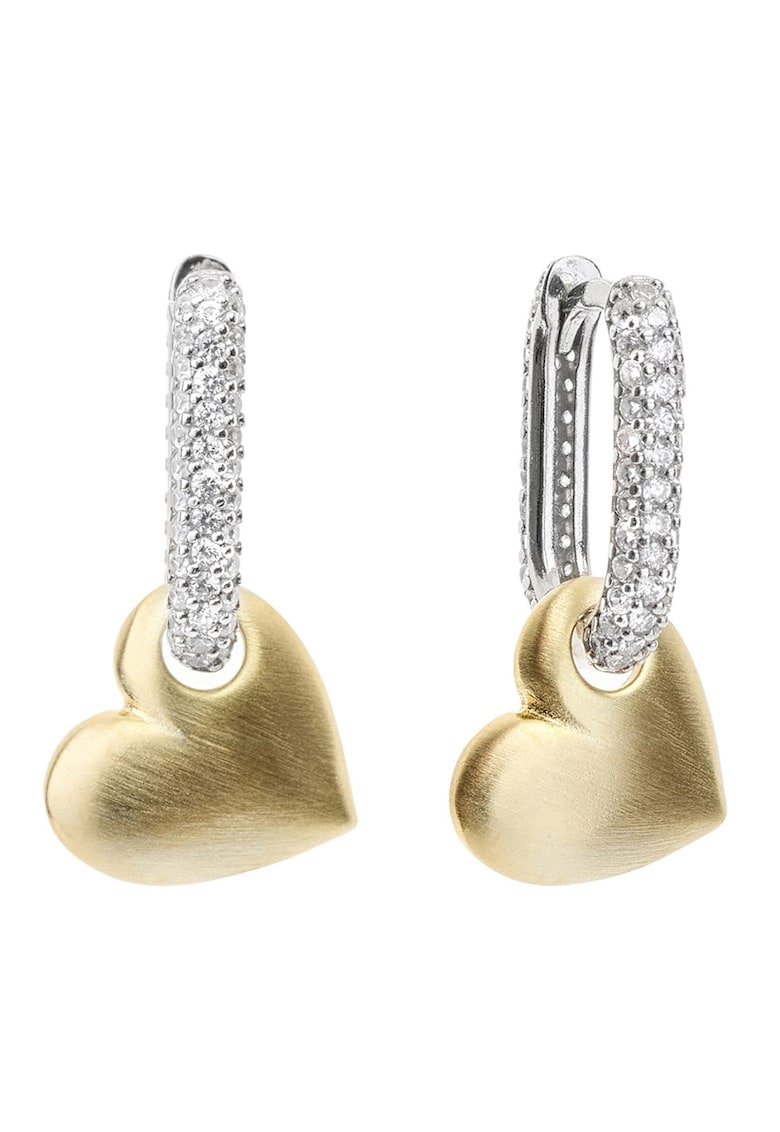 Cercei drop decorati cu zirconia si talismane in forma de inima – Auriu – Argintiu ACCESORII/Bijuterii