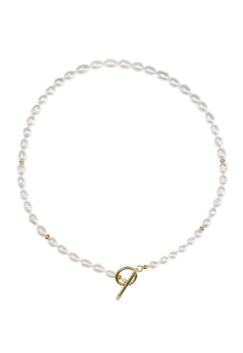 Colier decorat cu perle si cristale zirconia – Alb – Auriu ACCESORII/Bijuterii imagine noua 2022