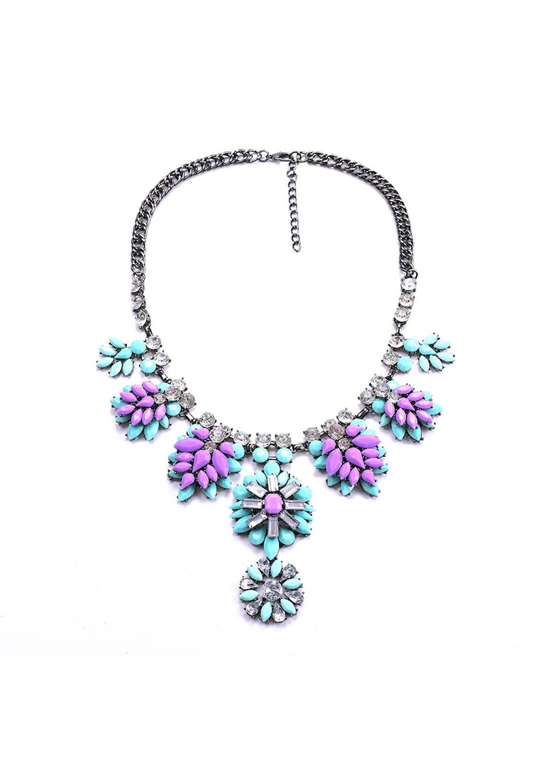 Colier argintiu - masiv - cu pietre mov si turquoise - Jasmina C4 - Colier argintiu - masiv - cu pietre mov si turquoise - Jasmina C4 -