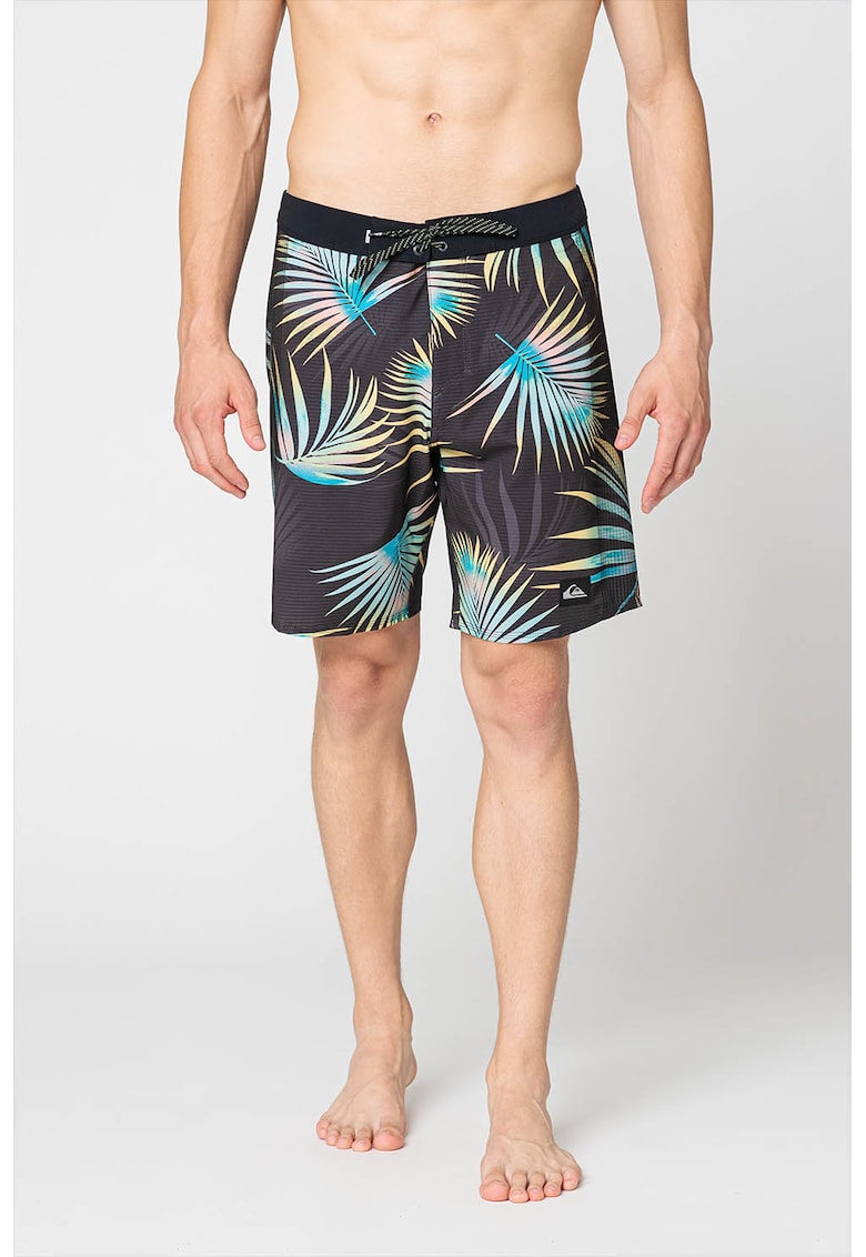 Pantaloni scurti de baie cu imprimeu tropical Highlite Arch - Verde deschis/Gri inchis