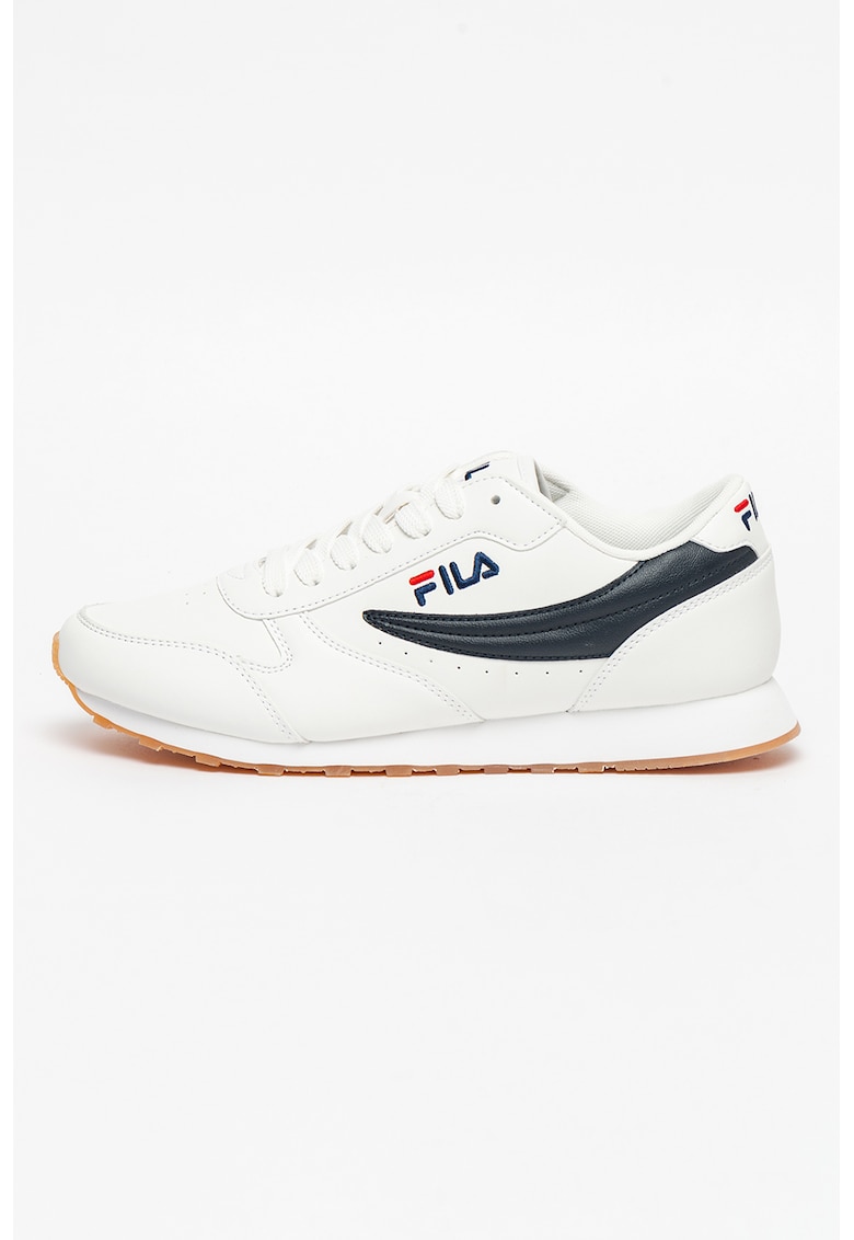 Pantofi sport de piele ecologica cu logo brodat Orbit Low - Alb/Bleumarin