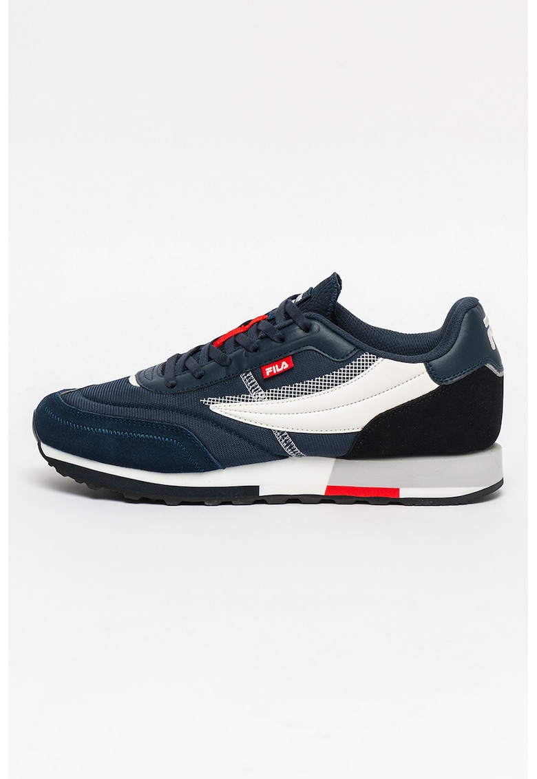 Pantofi sport cu detalii de piele intoarsa Retrounique 22 - Alb/Bleumarin
