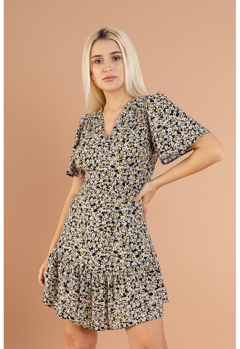 Rochie cu decolteu in V si model floral Joy