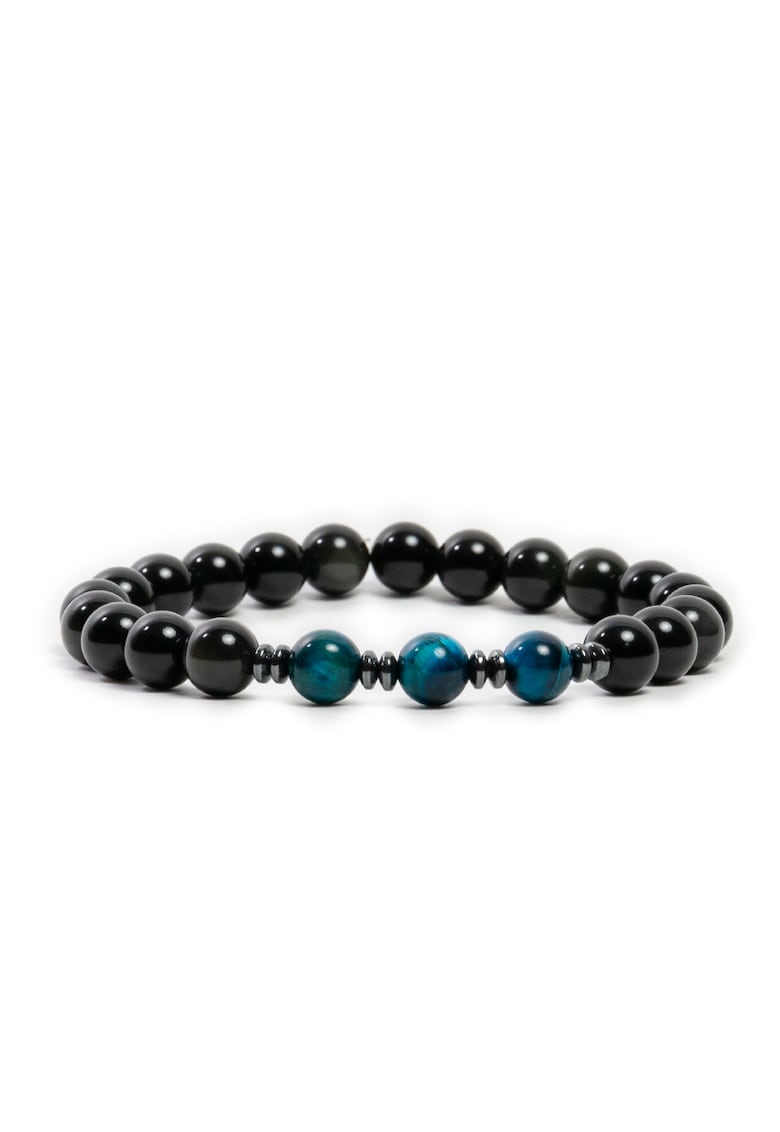 Bratara handmade barbati - din Ochi de Tigru si Obsidian - Elam - margele de 8mm - negru-albastru - 19 cm