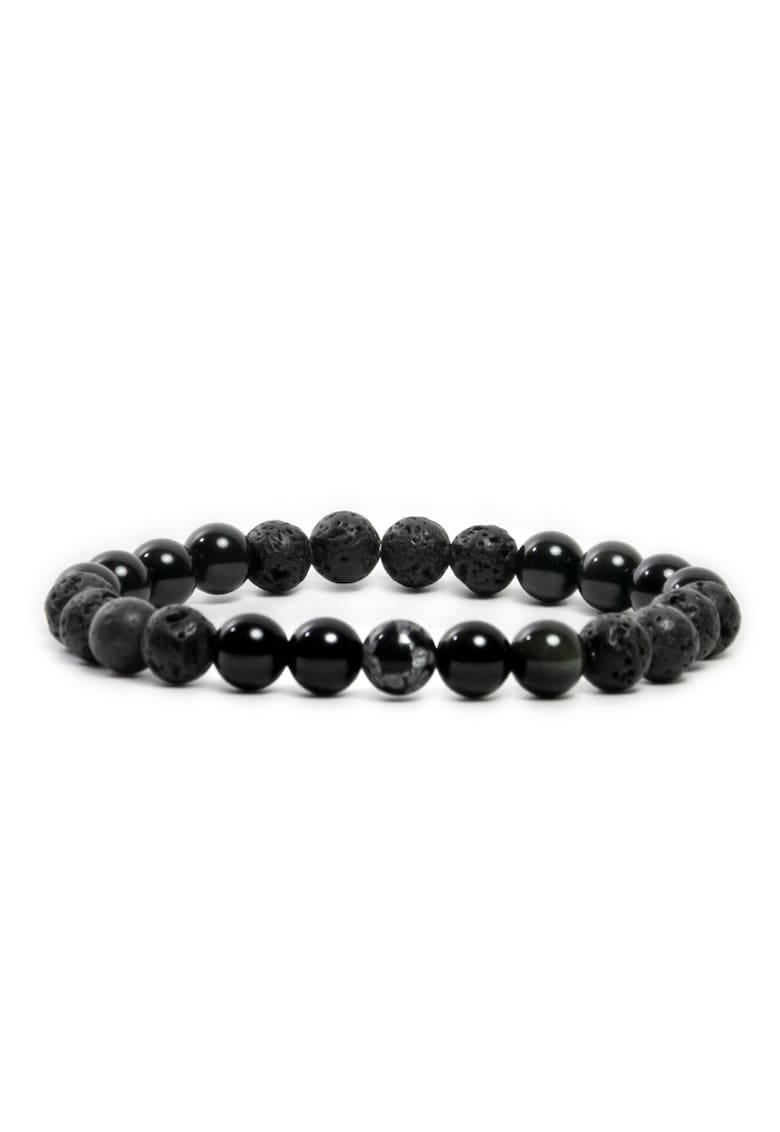Bratara barbati handmade - din Obsidian si Lava - Amir - margele de 8mm - negru - 19cm
