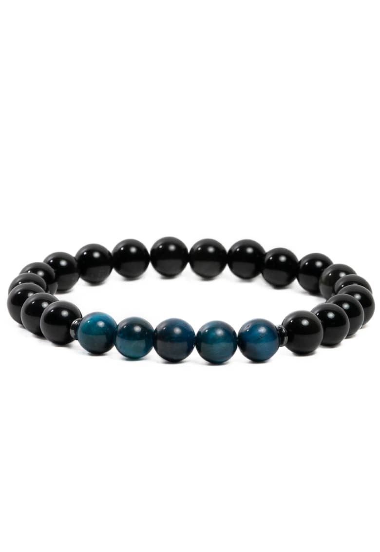 Bratara eleganta handmade barbati - din Cristale de Obsidian si Ochi de Tigru - Kareem - sfere 8mm - negru-albastru - 19