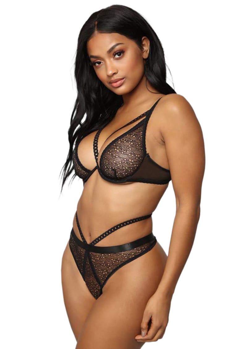 Set lenjerie sexy 2 piese - sutien si chilot - cu plasa - negru - EFAYN