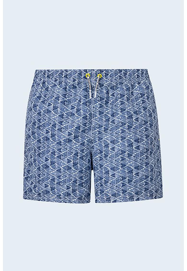 Pantaloni scurti de baie cu imprimeu geometric - Alb/Albastru inchis