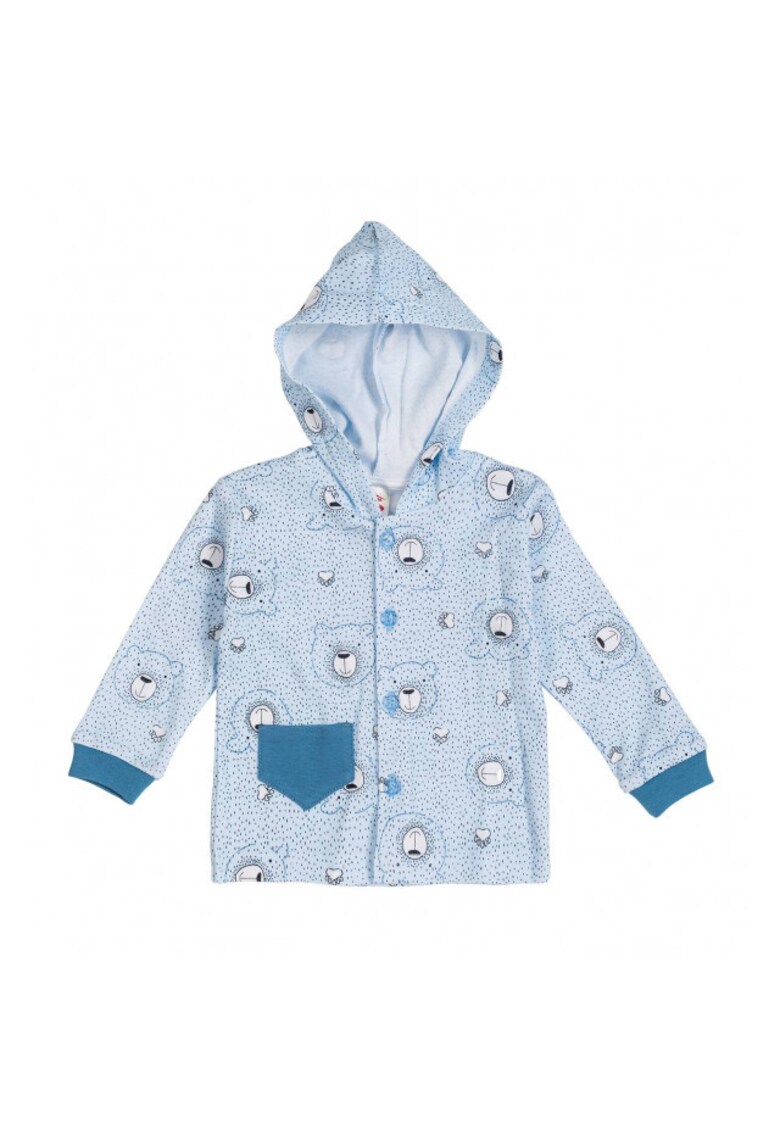 Bluza Tip Hanorac - Teddy Smile - Maneca lunga - Nasturi - Bumbac - Baieti - Bleu