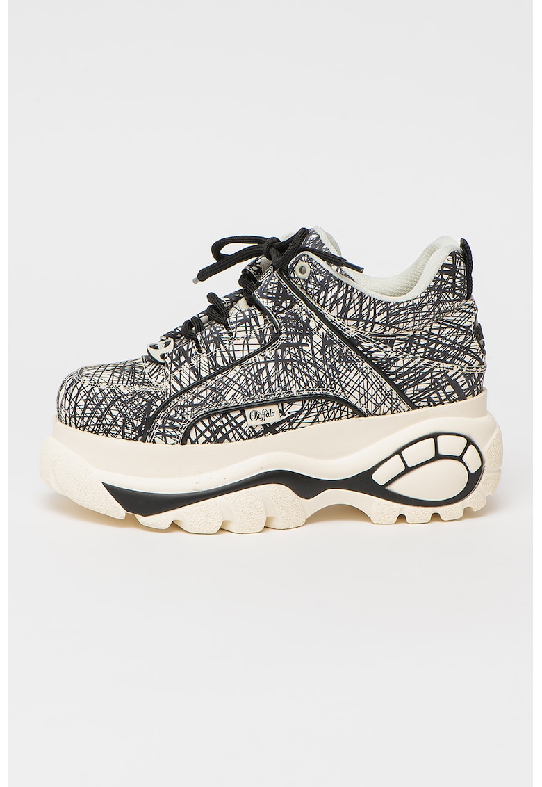 Pantofi sport din piele cu talpa flatfom si imprimeu abstract Abstract imagine noua gjx.ro
