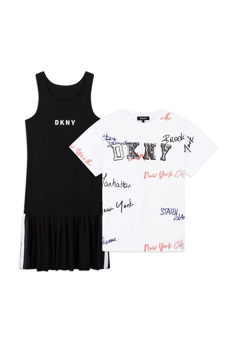 Set de rochie si tricou cu imprimeu logo DKNY