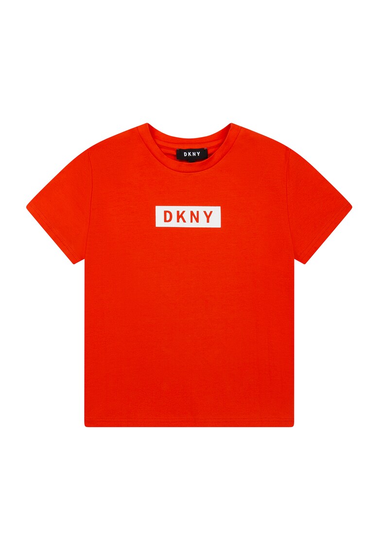 Тениска с овално деколте и лого на гърдите DKNY