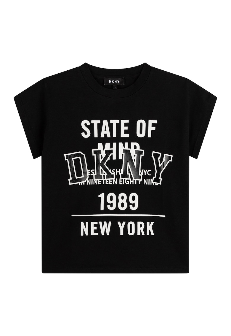 Tricou cu decolteu la baza gatului - imprimeu text si logo