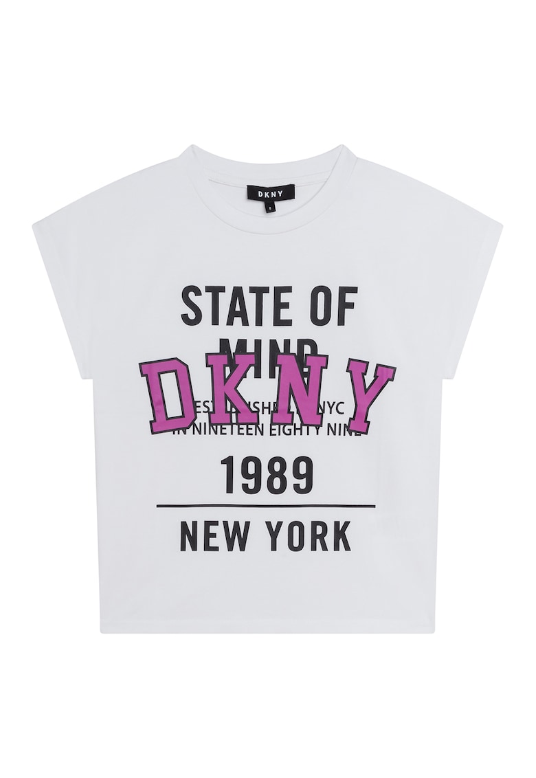 Тениска с овално деколте - лого и надпис DKNY