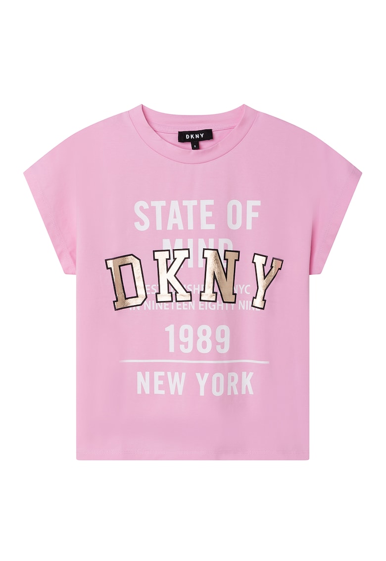 Tricou cu decolteu la baza gatului – imprimeu text si logo DKNY  Imbracaminte