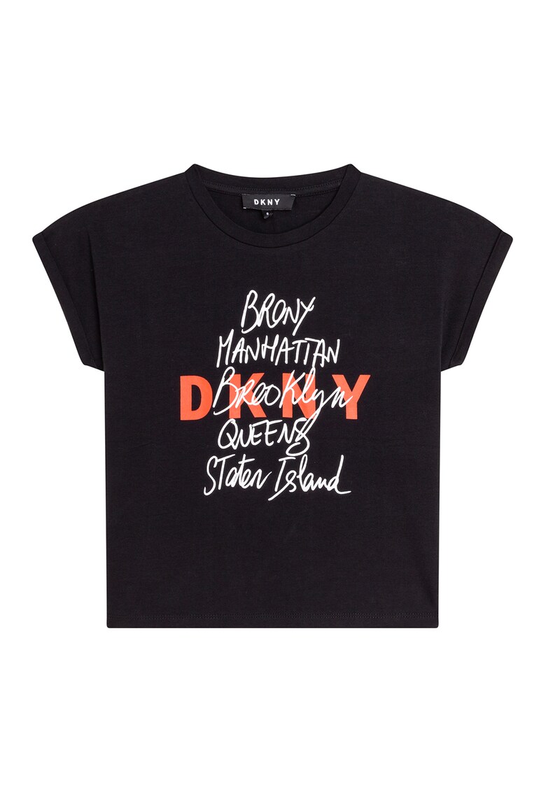 Tricou cu decolteu la baza gatului – imprimeu text si logo DKNY  Imbracaminte