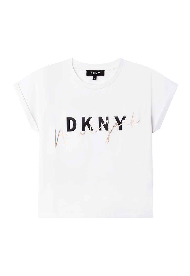Тениска с овално деколте - лого и надпис DKNY