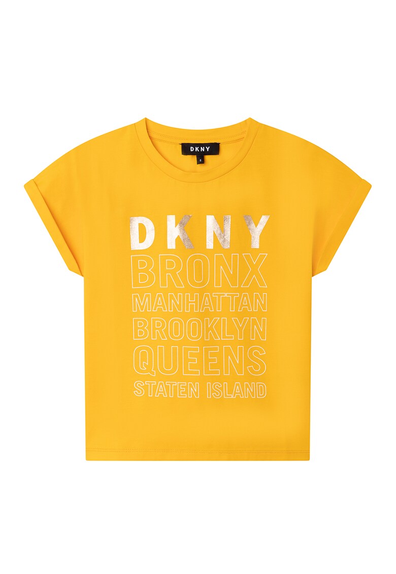 Тениска с овално деколте - лого и надпис DKNY