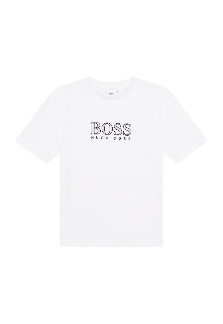 Tricou cu decolteu la baza gatului si imprimeu logo Boss imagine lareducerisioferte.ro 2022