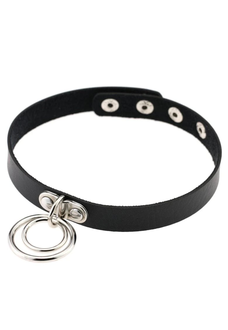 Colier choker - negru - cu cercuri argintii - Julisa C2 - Colier choker - negru - cu cercuri argintii - Julisa C2 -