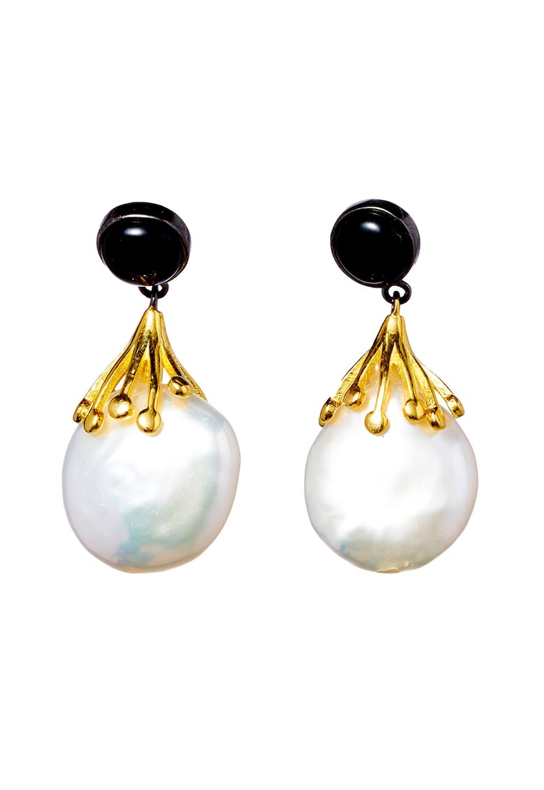 Cercei drop placati cu aur de 18K si decorati cu perle fashiondays imagine noua