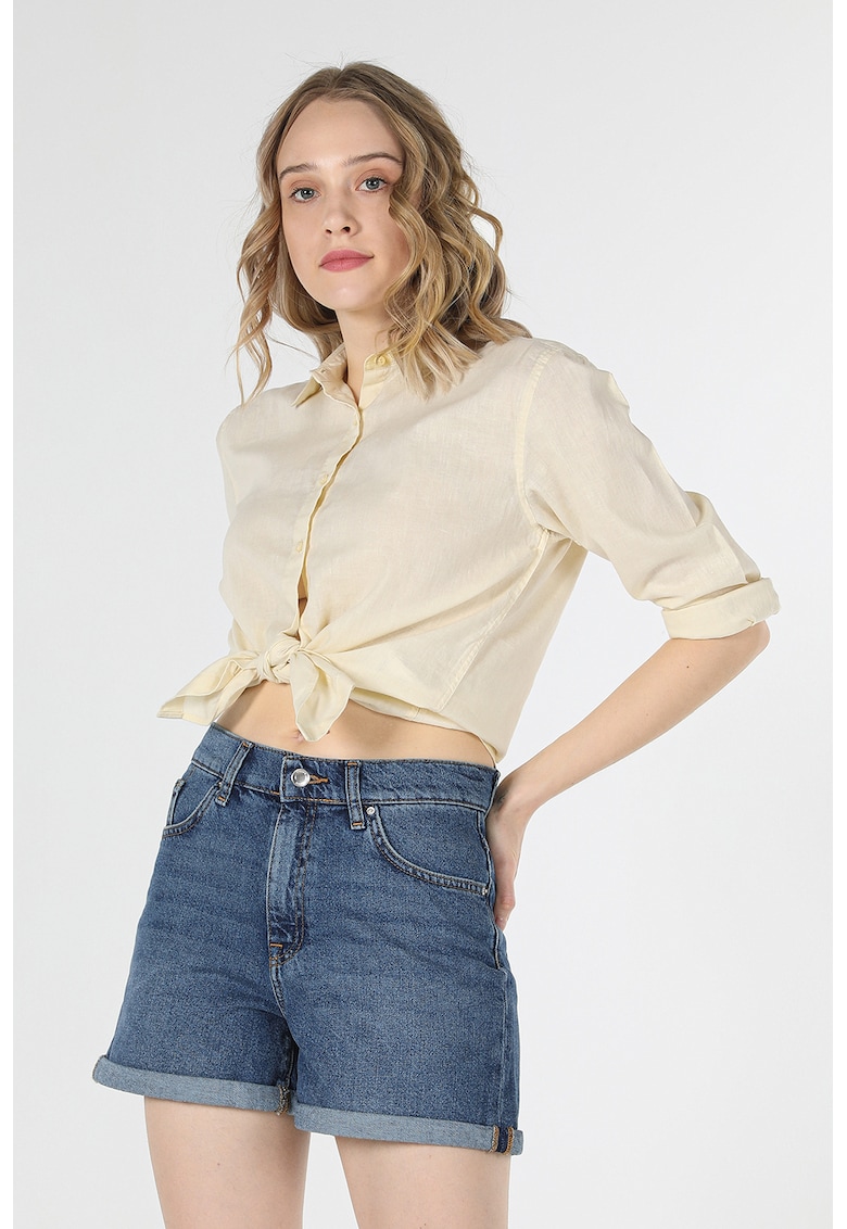 Camasa din amestec de in cu guler clasic