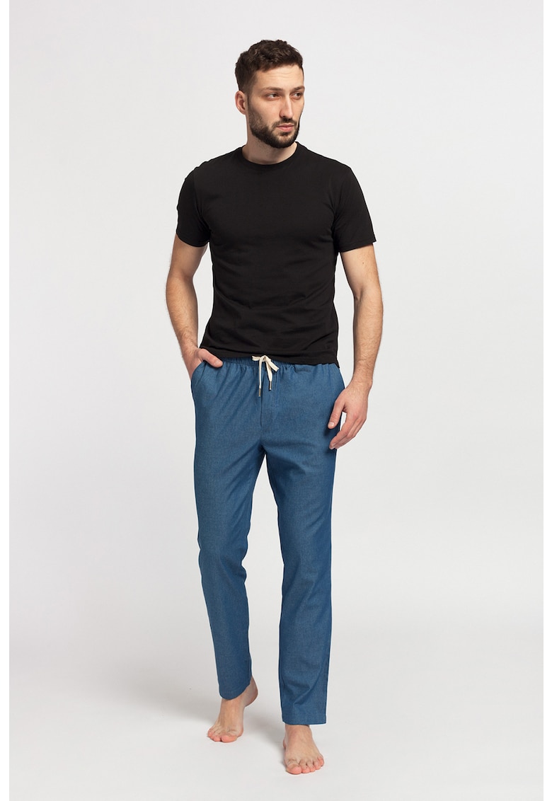 Pantaloni de casa din material chambray cu buzunare oblice victor