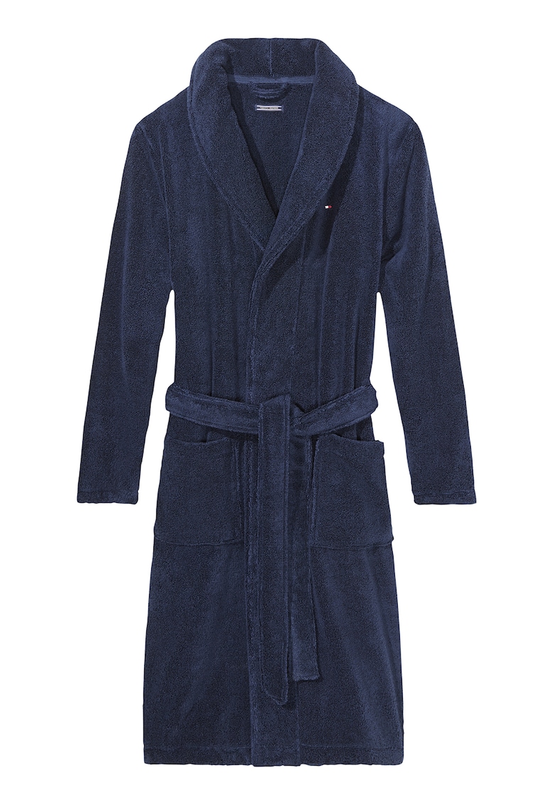 Halat de baie din bumbac organic cu cordon - Bleumarin